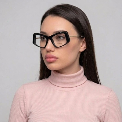 Sportmax SM5005 001 52 стилна дамска многоъгълна рамка за очила в черно